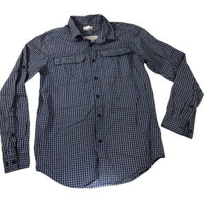 Columbia Fishing Shirt Mens S Omni Shade Navy Blue Plaid Button-Down Vented Pock
